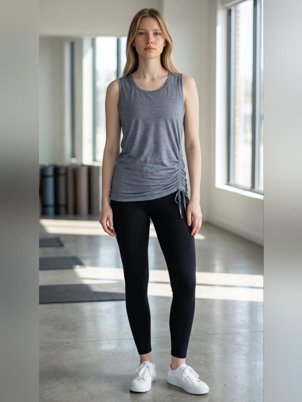 Athleta Heather Slate Side-Ruch Tank